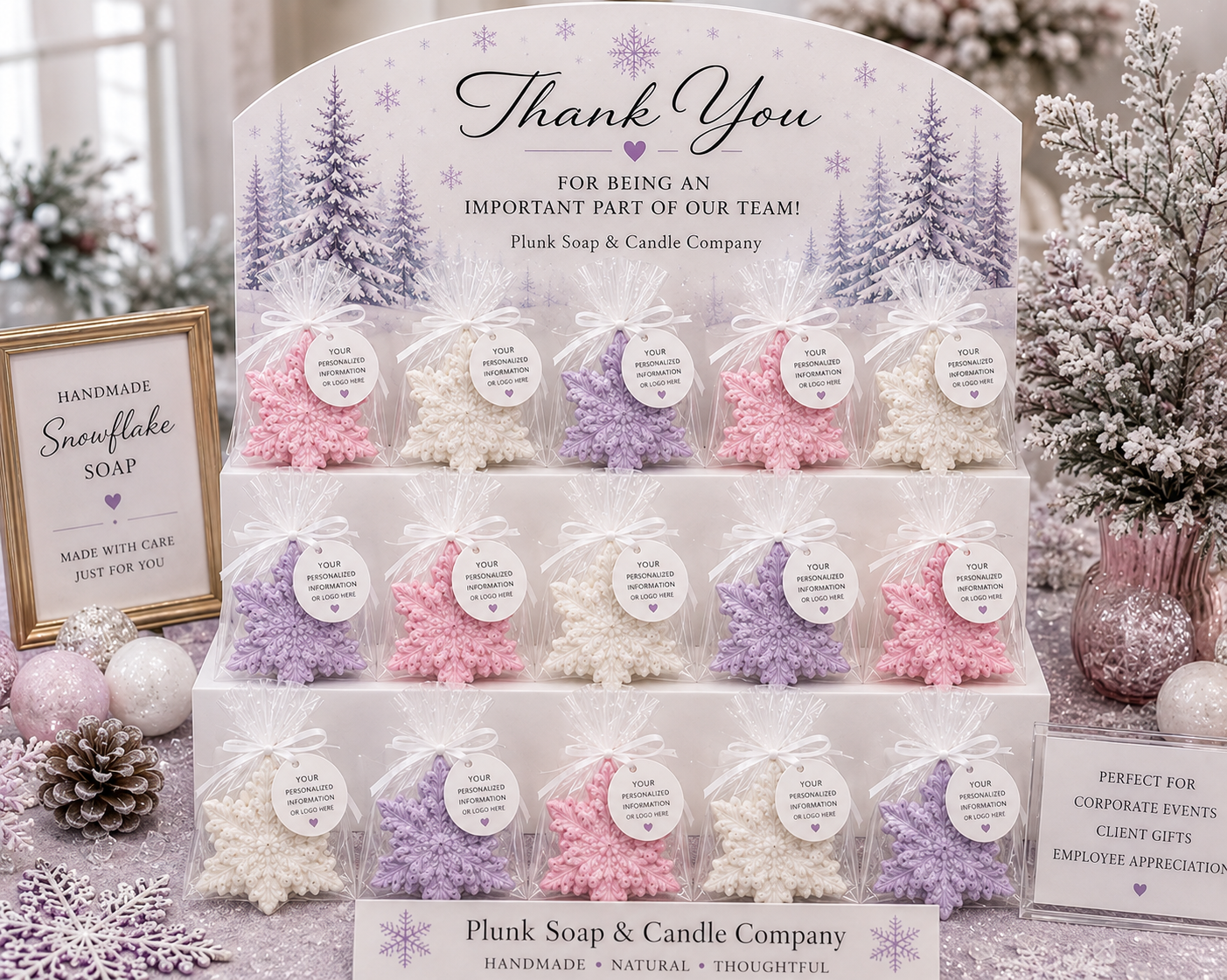 Snowflake Soap Party Favors –Personalized White Label Winter Novelty Gift | Set of 10