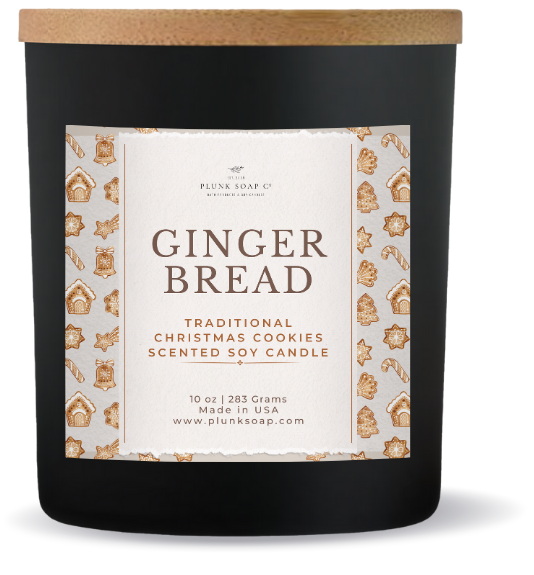 Gingerbread Cookie Scented Soy Candle 10 oz Black Jar with Bamboo Lid