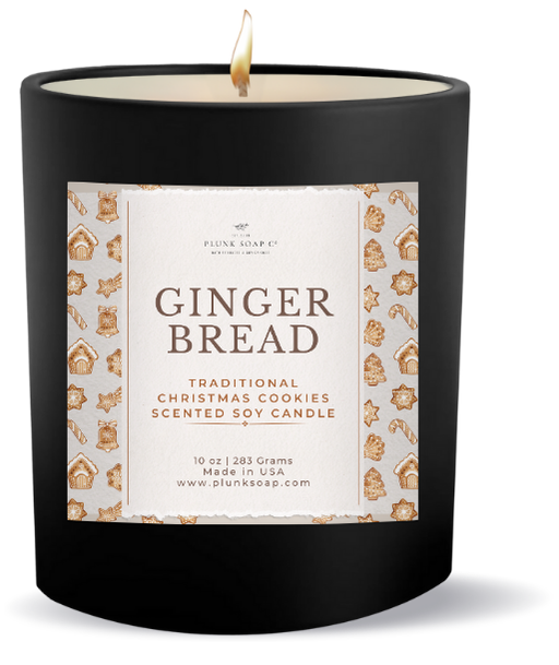Gingerbread Cookie Scented Soy Candle 10 oz Black Jar with Bamboo Lid