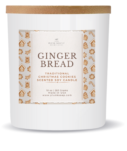 Gingerbread Cookie Scented Soy Candle 10 oz White Jar with Bamboo Lid