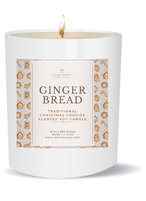 Gingerbread Cookie Scented Soy Candle 10 oz White Jar with Bamboo Lid
