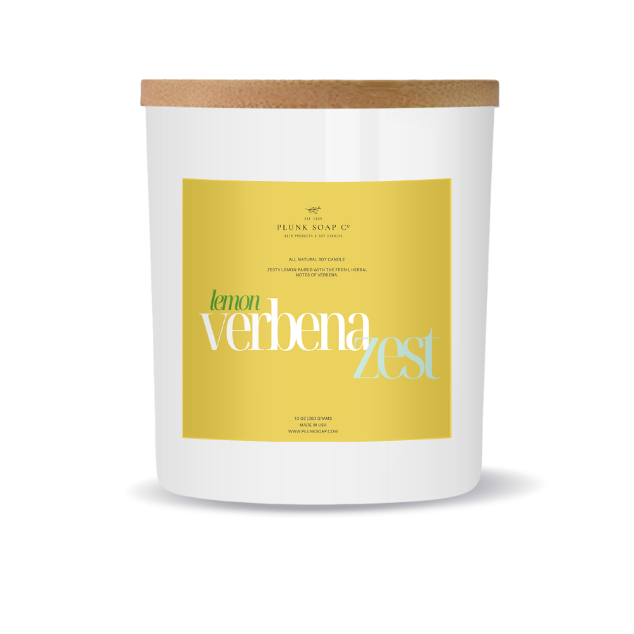 Lemon Verbena Zest Soy Candle | Fresh & Uplifting Citrus Scent | Cozy Fall Home Fragrance | 10 oz White Jar with Bamboo Lid