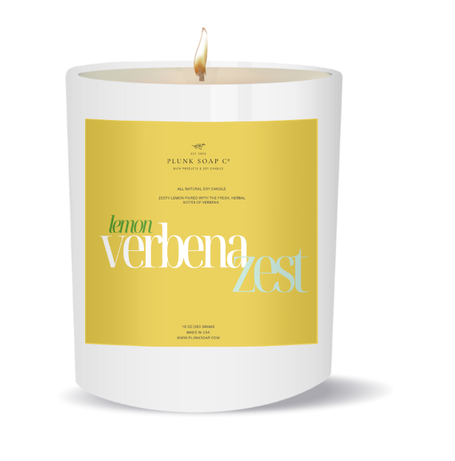 Lemon Verbena Zest Soy Candle | Fresh & Uplifting Citrus Scent | Cozy Fall Home Fragrance | 10 oz White Jar with Bamboo Lid