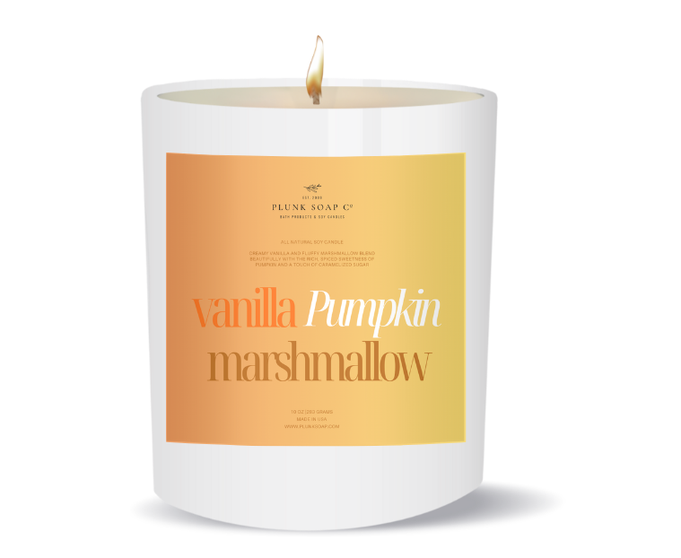 Vanilla Pumpkin Marshmallow Soy Candle | Cozy Fall Home Fragrance 10 oz White Jar with Bamboo Lid