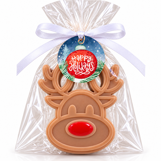 3D Reindeer Soap – A beautifully sculpted bar that captures the elegance of the season. Infused with nourishing oils and a serene blend of your choice of scent, it leaves skin soft, refreshed, and delicately scented — a touch of holiday luxury in every wash. Reindeer Soap will be written on the tag as seen in picture.