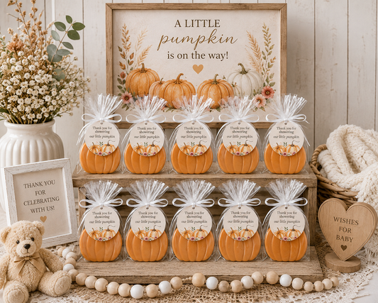 Pumpkin Soap Baby Shower Favors – “Thank you for celebrating our Little Pumpkin” Fall Party Favors | Set of 10