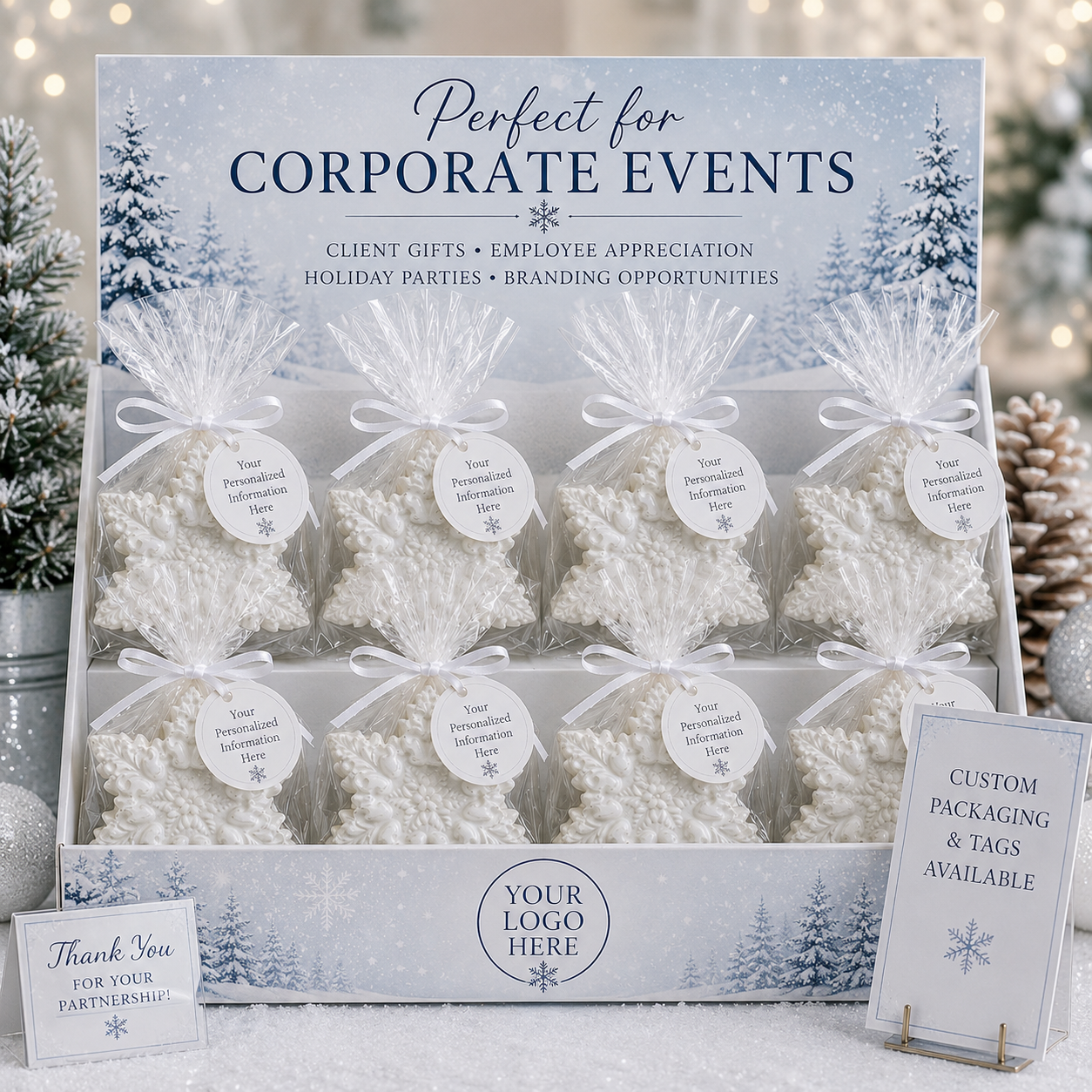 Snowflake Soap Party Favors –Personalized White Label Winter Novelty Gift | Set of 10