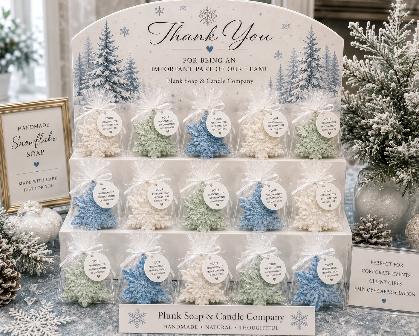Snowflake Soap Party Favors –Personalized White Label Winter Novelty Gift | Set of 10