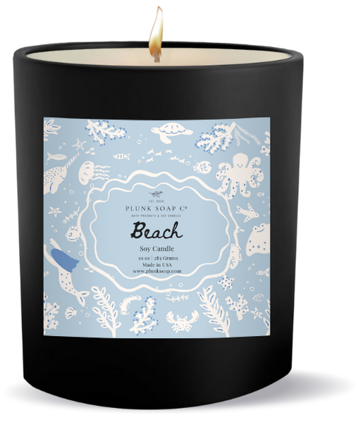 Beach Scented Soy Candle | Fresh & Coastal  Scent |l Home Fragrance | 10 oz Black Jar with Bamboo Lid