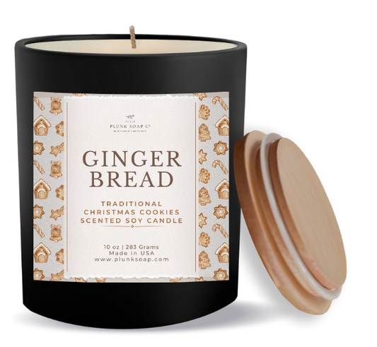 Gingerbread Cookie Scented Soy Candle 10 oz Black Jar with Bamboo Lid