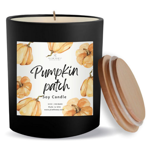 Pumpkin Patch Scented Soy Candle 10 oz Black Jar with Bamboo Lid