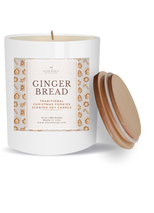 Gingerbread Cookie Scented Soy Candle 10 oz White Jar with Bamboo Lid