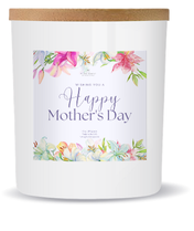 White scented soy candle with a wooden lid, 10 oz, from Plunk Soap Company, perfect for Mother's Day.