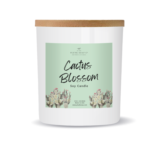 Cactus Blossom Scented Soy Candle 10 oz White Jar with Bamboo Lid