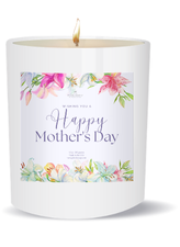 White 10 oz scented soy candle with wooden lid from Plunk Soap Company, perfect for Mother's Day celebration.