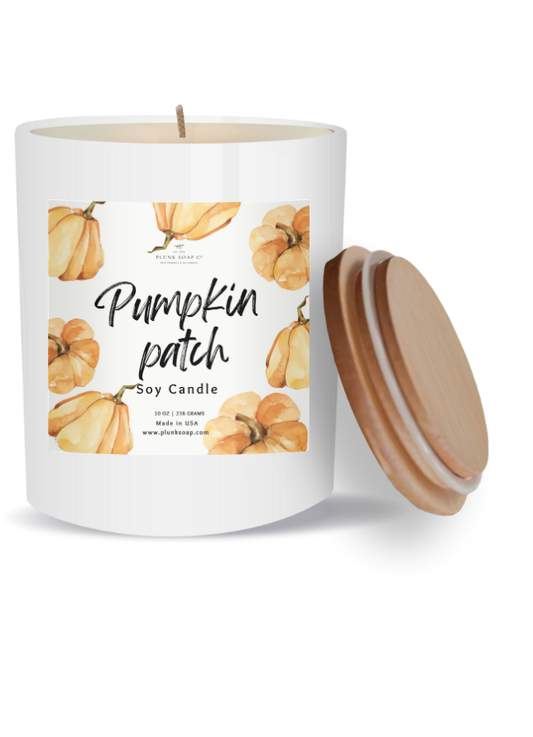 Pumpkin Patch Scented Soy Candle 10 oz White Jar with Bamboo Lid