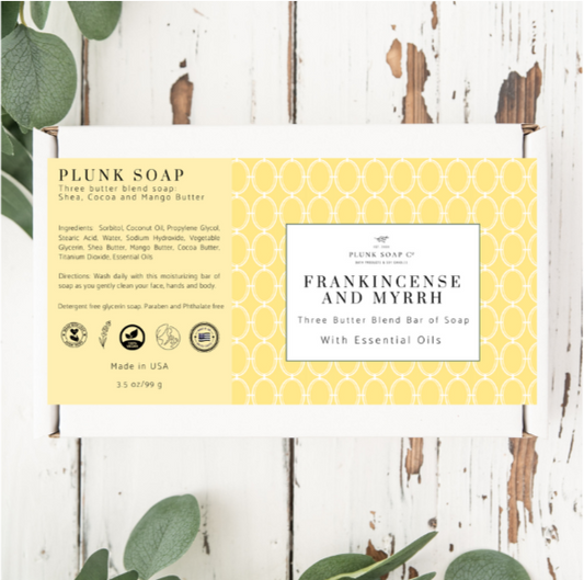 Frankincense and Myrrh Artisian Bar of Soap with Shea Butter, Coco Butter and Mango Butter