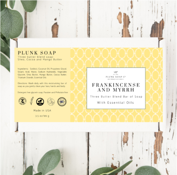 Frankincense and Myrrh Artisian Bar of Soap with Shea Butter, Coco Butter and Mango Butter