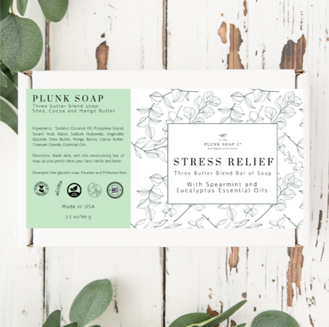 Stress Relief -Spearmint and Eucalyptus Three Butter Blend bar of soap