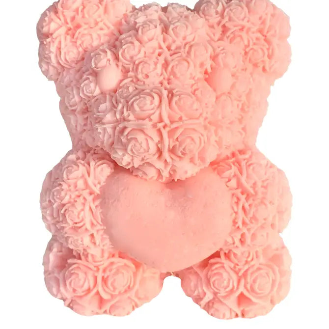 3D Valentine Rose Flower Teddy Bear holding a Heart  Soap