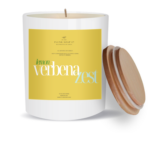 Lemon Verbena Zest Soy Candle | Fresh & Uplifting Citrus Scent | Cozy Fall Home Fragrance | 10 oz White Jar with Bamboo Lid