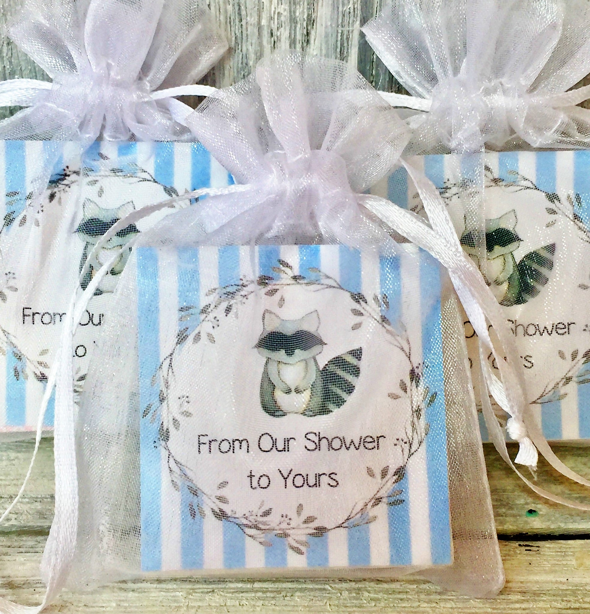 10 Woodland Boy themed Raccoon Baby Shower Guest Soaps