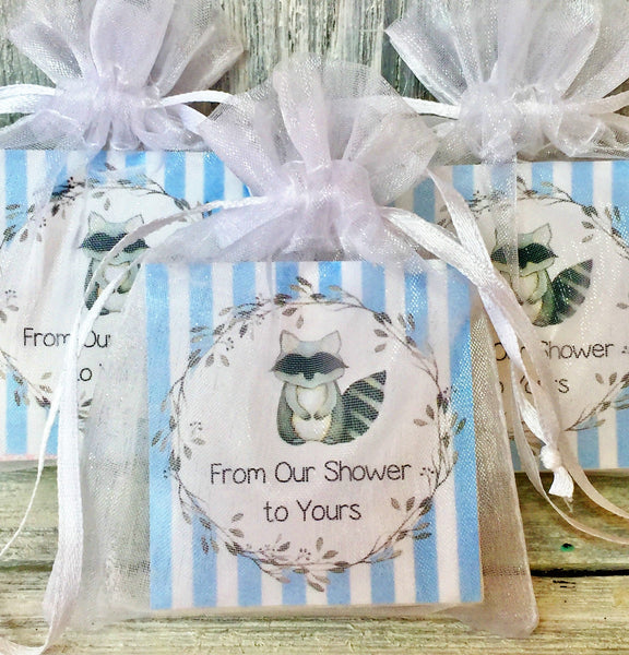 10 Woodland Boy themed Raccoon Baby Shower Guest Soaps